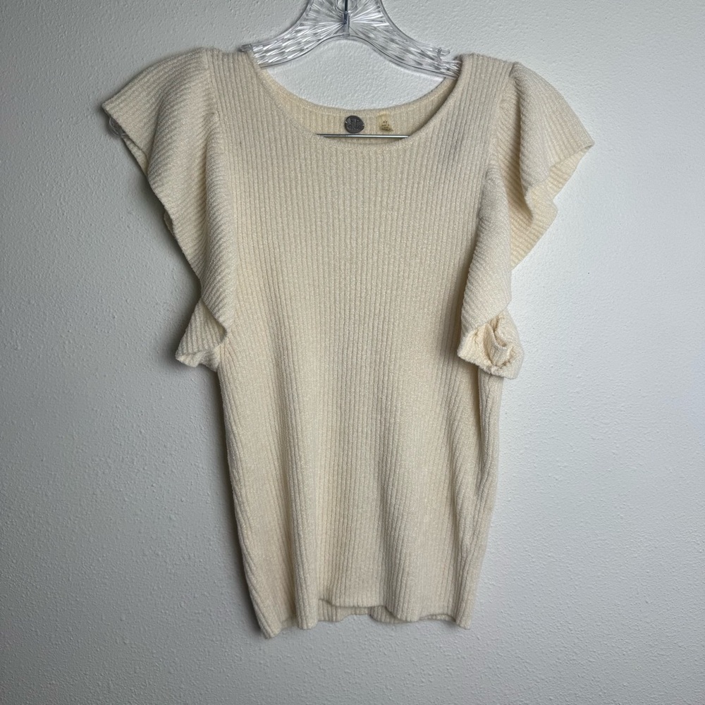 Free‎ People FP one sweater blouse knit flutter sleeves Textured Cream Top Crop